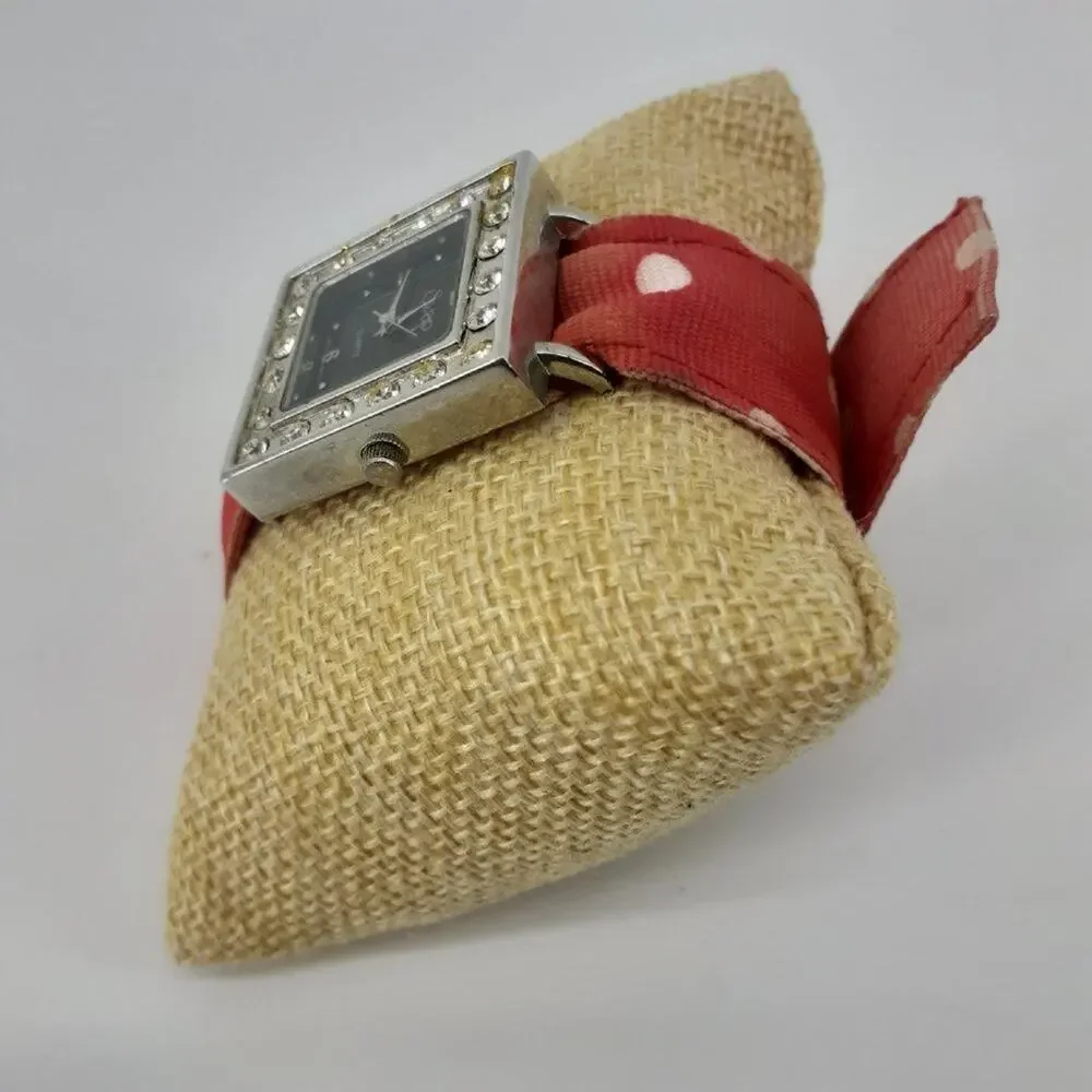 Swap Women Ribbon Wristwatch Red White Polka dot Rhinestone
